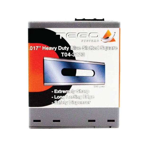 (image for) TEGO T04-3123 .017″ Heavy-Duty Blue Slotted Square Blades - 100 Dispenser Pack