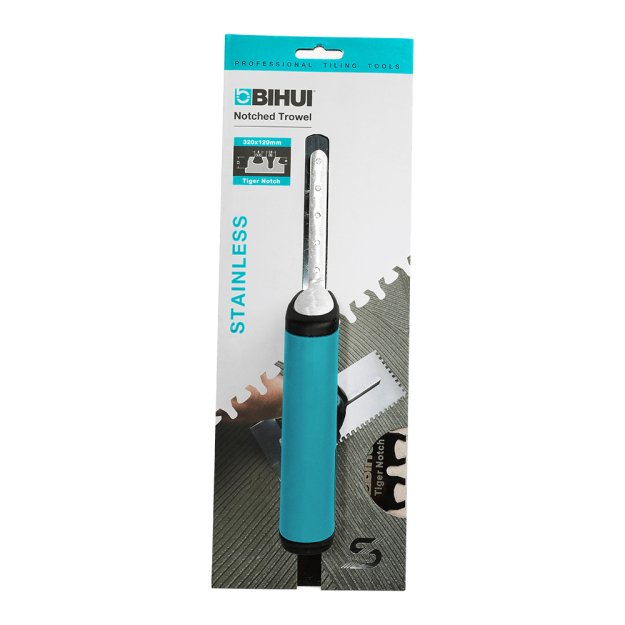 (image for) BIHUI PTSLTG Square Notch Trowel w/ Soft Grip - Tiger Notch