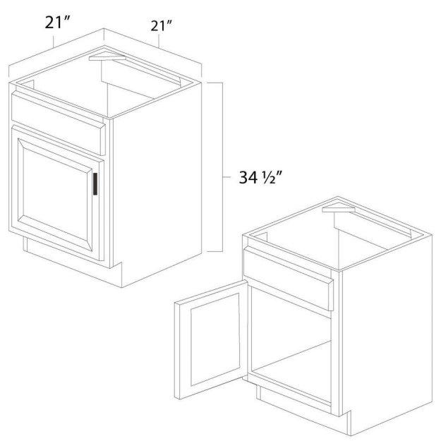 (image for) White Shaker 21" x 21" Vanity Sink Base Cabinet - WS-V2121