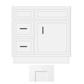 White Shaker 24" x 21" Vanity Sink Base Cabinet with Drawers on Left - WS-V2421DL