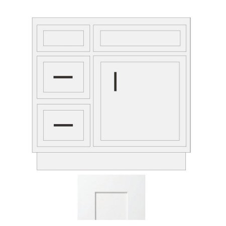(image for) White Shaker 24" x 21" Vanity Sink Base Cabinet with Drawers on Left - WS-V2421DL