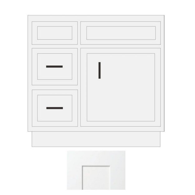 (image for) White Shaker 24" x 21" Vanity Sink Base Cabinet with Drawers on Left - WS-V2421DL