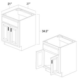 White Shaker 27" x 21" Vanity Sink Base Cabinet - WS-V2721
