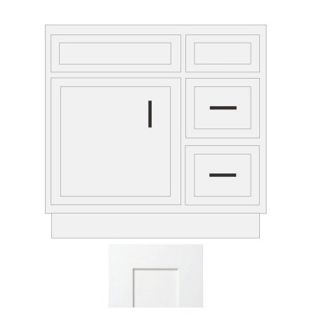 (image for) White Shaker 30" x 21" Vanity Sink Base Cabinet with Drawers on Right - WS-V3021DR
