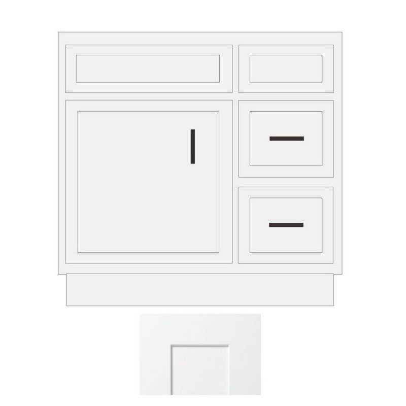 (image for) White Shaker 30" x 21" Vanity Sink Base Cabinet with Drawers on Right - WS-V3021DR