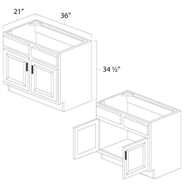 (image for) White Shaker 36" x 21" Vanity Sink Base Cabinet - WS-V3621