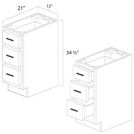 White Shaker 12" x 21" Vanity Drawers Base Cabinet - WS-VDB1221