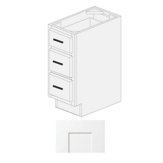 (image for) White Shaker 18" x 21" Vanity Drawers Base Cabinet - WS-VDB1821