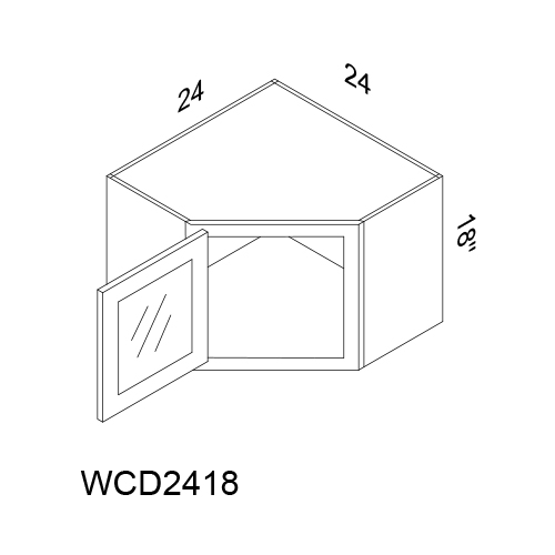 (image for) White Shaker 24\" x 24\" X 24\" Glass Door Stacker Diagonal Wall Cabinet - WSH-GSWCD242418-1