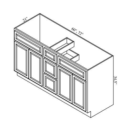 (image for) Brae 60\" x 21\" Double Vanity Cabinet w/ Double Drawers- BRA-VSB60DD