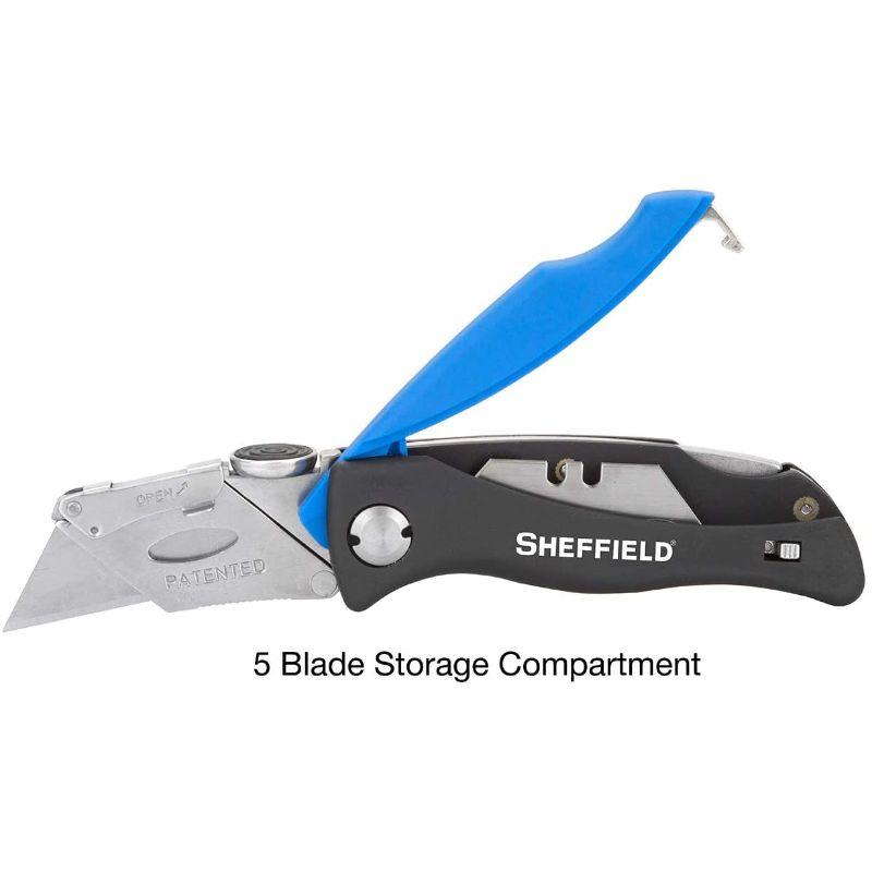 Sheffield 12119 Lock-Back Black Utility Knife w/ Blade Storage
