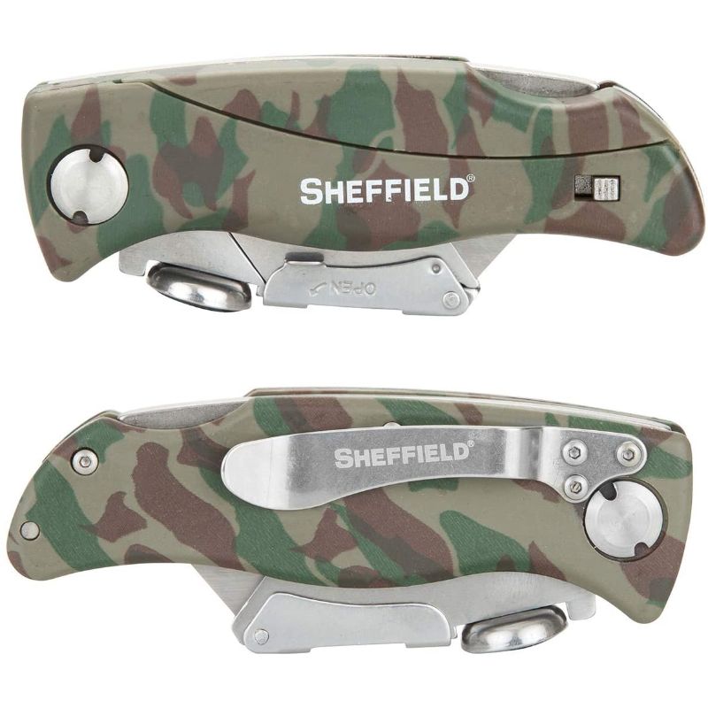 Sheffield 12131 Lock-Back Camo Utility Knife w/ Blade Storage
