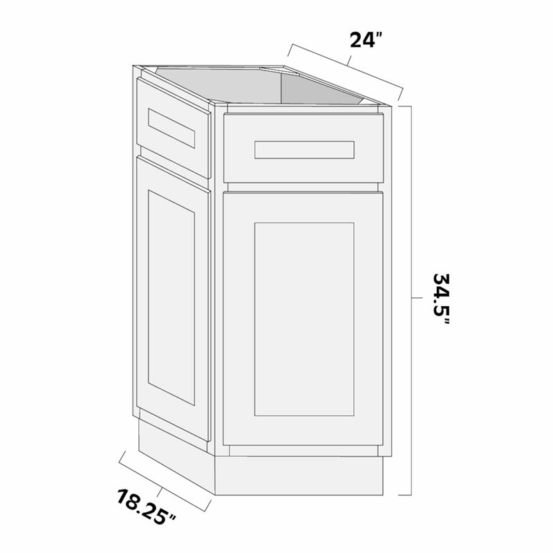 White Shaker 24" Angle End Base Cabinet - AMCWS-BA24