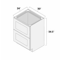 White Shaker 30" 2 Drawer Base Cabinet - AMCWS-2DB30