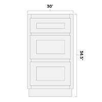 White Shaker 30" 3 Drawer Base Cabinet - AMCWS-DB30