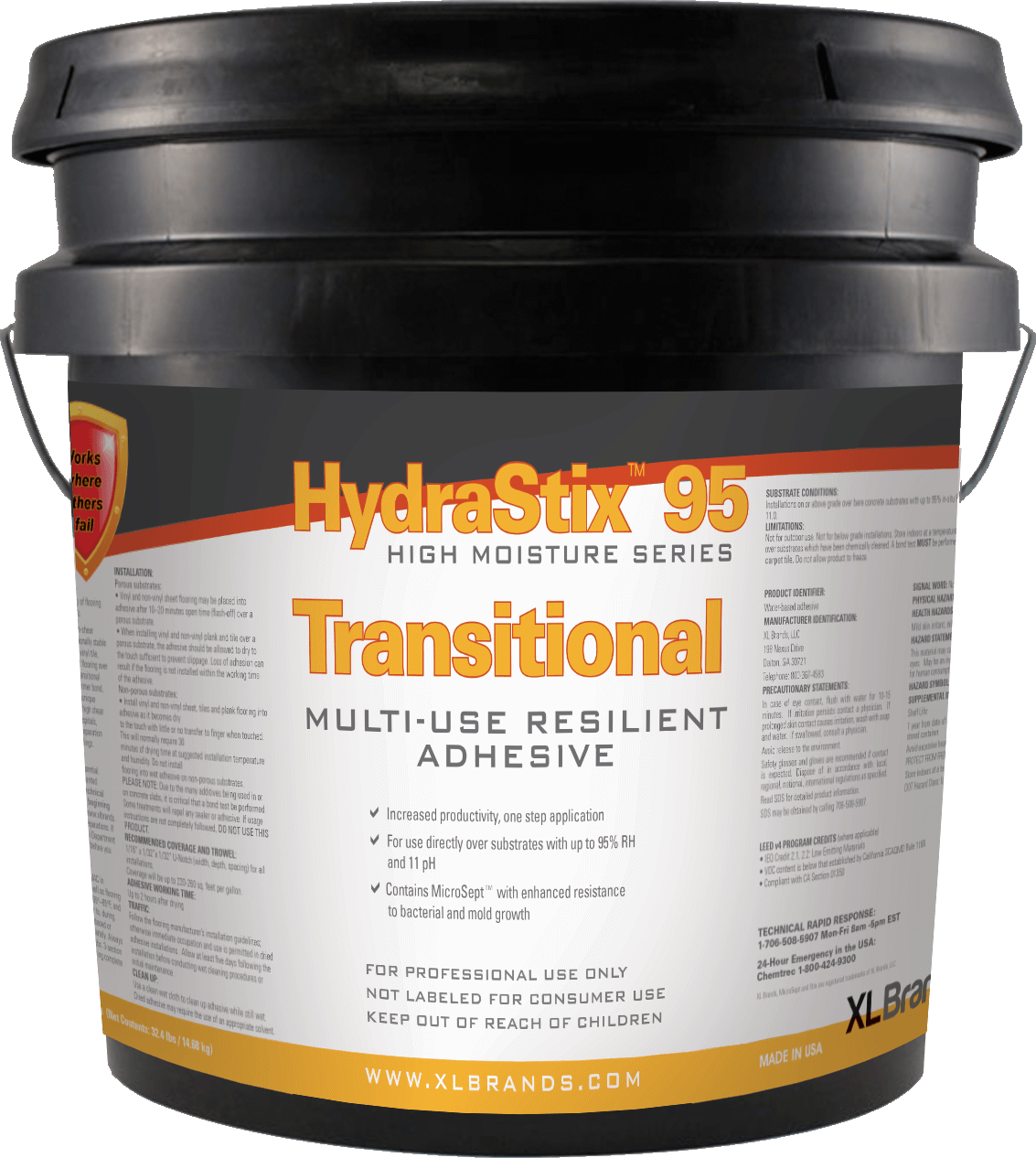XL Brands HydraStix 95 Transitional Multi-use Resilient Adhesive - 4 Gal. Pail