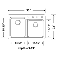 Pelican PL-175 Granite Composite Topmount/Undermount Kitchen Sink 33'' x 22" - Chroma