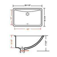 Pelican PL-3099 Porcelain Undermount Bathroom Sink 18" x 13" - Black