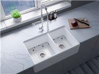Pelican PL-FC099 Fireclay Double Bowl Reversible Farmhouse Kitchen Sink 33'' x 18'' - White