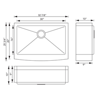 Pelican PL-HA122 R0 16G Handmade 16 Gauge Stainless Steel Farmhouse Kitchen Sink 32 7/8'' x 20 3/4'' w/ Zero Radius Corners