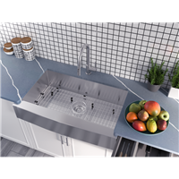 Pelican PL-HA124 R0 16G Handmade 16 Gauge Stainless Steel Farmhouse Kitchen Sink 35 7/8'' x 20 3/4'' w/ Zero Radius Corners