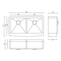 Pelican PL-HA130 R0 16G Handmade 16 Gauge Stainless Steel Farmhouse Kitchen Sink 36'' x 21'' w/ Zero Radius Corners