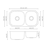 Pelican PL-VP6040 16G Stainless Steel Double Bowl Undermount Kitchen Sink 32-1/8'' x 18"