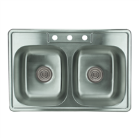 Pelican PL-VT5050 18G Stainless Steel Double Bowl Topmount Kitchen Sink 33'' x 22'' w/ 3 Holes