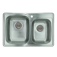 Pelican PL-VT6040-1 18G Stainless Steel Double Bowl Topmount Kitchen Sink 33'' x 22'' w/ 1 Hole