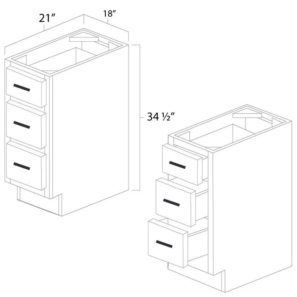 White Shaker 18" x 21" Vanity Drawers Base Cabinet - WS-VDB1821