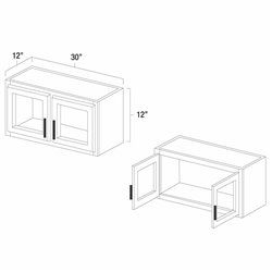 White Shaker 30" x 12" Single Decorative Stacker Wall Cabinet w/Plain Glass Door - WS-W3012PG