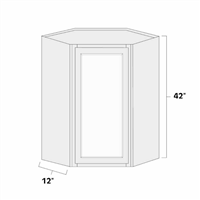 Aspen White 24" x 42" Diagonal Corner Wall Cabinet w/ Plain Glass Door ASP-WDC42PG