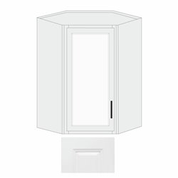 White Shaker 24" x 42" Diagonal Corner Wall Cabinet w/Plain Glass Door - WS-WDC42PG