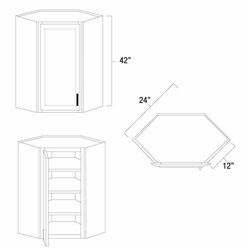 White Shaker 24" x 42" Diagonal Corner Wall Cabinet w/Plain Glass Door - WS-WDC42PG